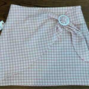 Pink Gingham Wrap Mini Skirt